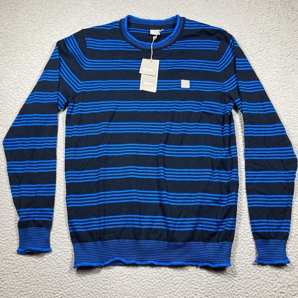 Bench‎ Sweater Men's Medium Blue Stripe Casual Street Urban Crew Neck Modern NEW - Picture 1 of 14
